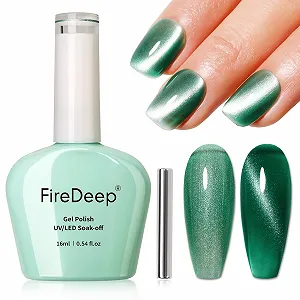 Гель-лак для нігтів Firedeep Cat Eye, зелений смарагдовий з голографічним блиском, 16 мл synthetic.ua - Фото 1