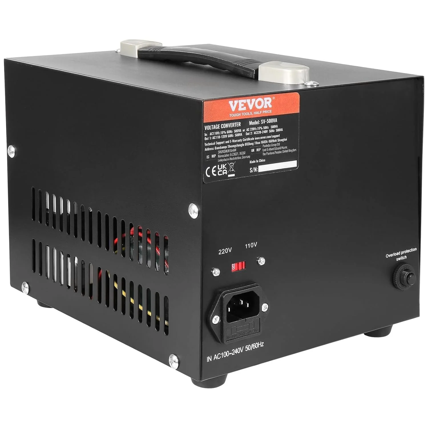 Трансформатор напряжения VEVOR SV-500VA / 500 Вт / 15 A / AC 110/220 В / 5 В USB / Черный, фото №4 Трансформатор напряжения VEVOR SV-500VA / 500 Вт / 15 A / AC 110/220 В / 5 В USB / Черный, фото №4