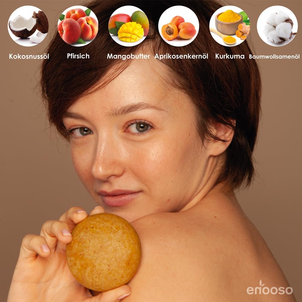 Твердий гель для душу Enooso Peach and Apricot with Mango Butter 100% Vegan 85 г, фото №2