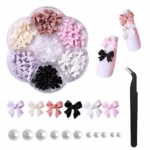 Стразы для ногтей Бантик Разноцветные, Хрустальные подвески для дизайна ногтей, 3D набор подвесок Бантик для украшения ногтей своими руками - Фото 1