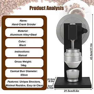 Ручная кофемолка с вращающейся ручкой,, низкотемпературная коническая , регулируемая степень помола,  83 мм для эспрессо, фильтр-кофе, френч-пресса, Cold synthetic.ua - Фото 1