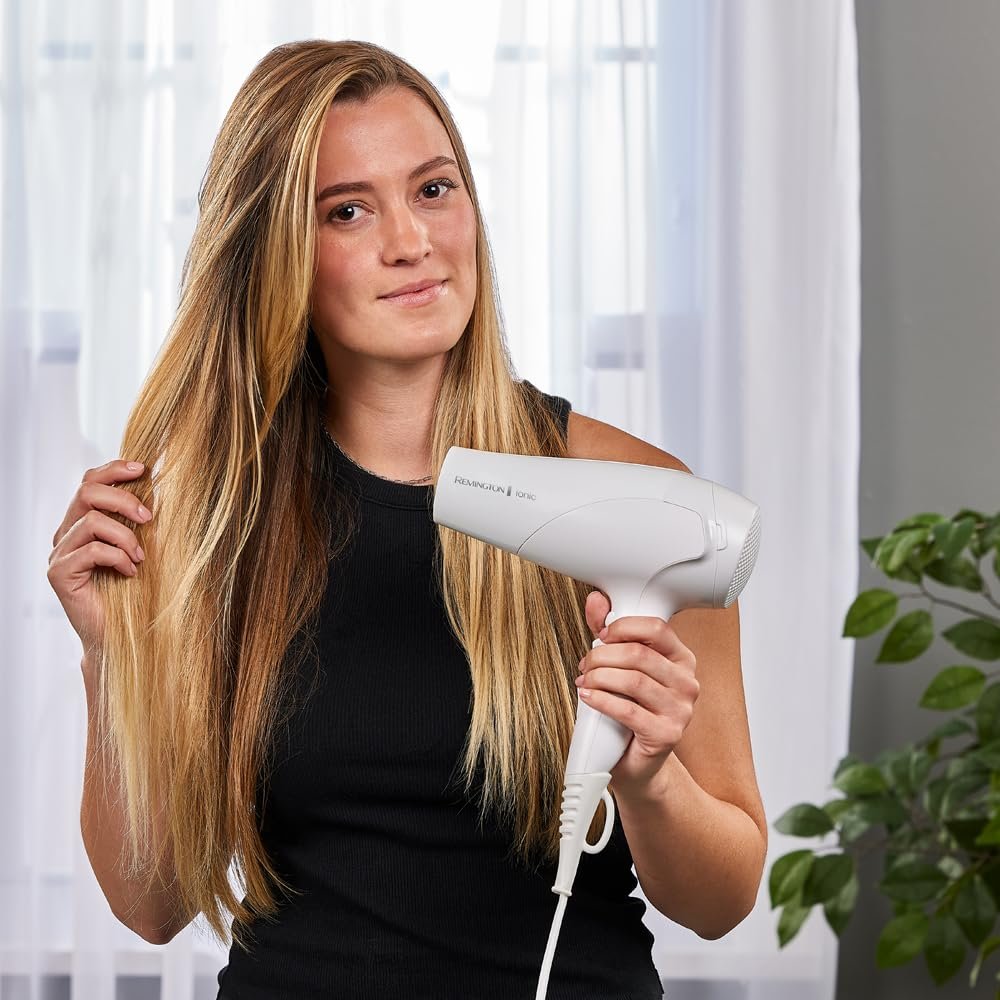 Фен Remington Ion D3199 2200 Вт, керамическое кольцо Ion Care: нежная укладка и равномерное распределение тепла, 3 режима нагрева и 2 отдельных уровня вентилятора, уровень охлаждения, 2 насадки, фото №8