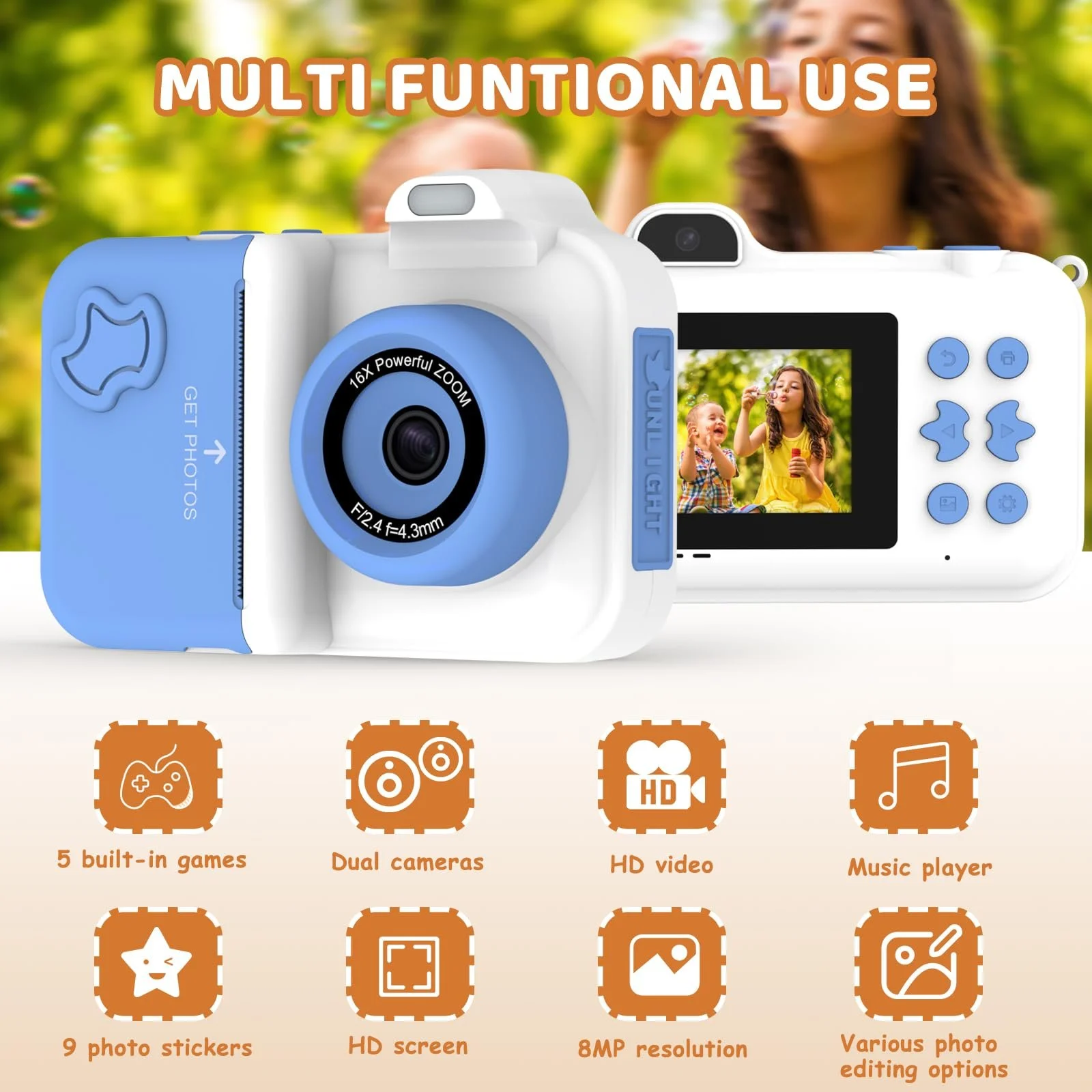 Детская фотокамера мгновенной печати 1080P HD 32GB + 5 рулонов бумаги, фото №3