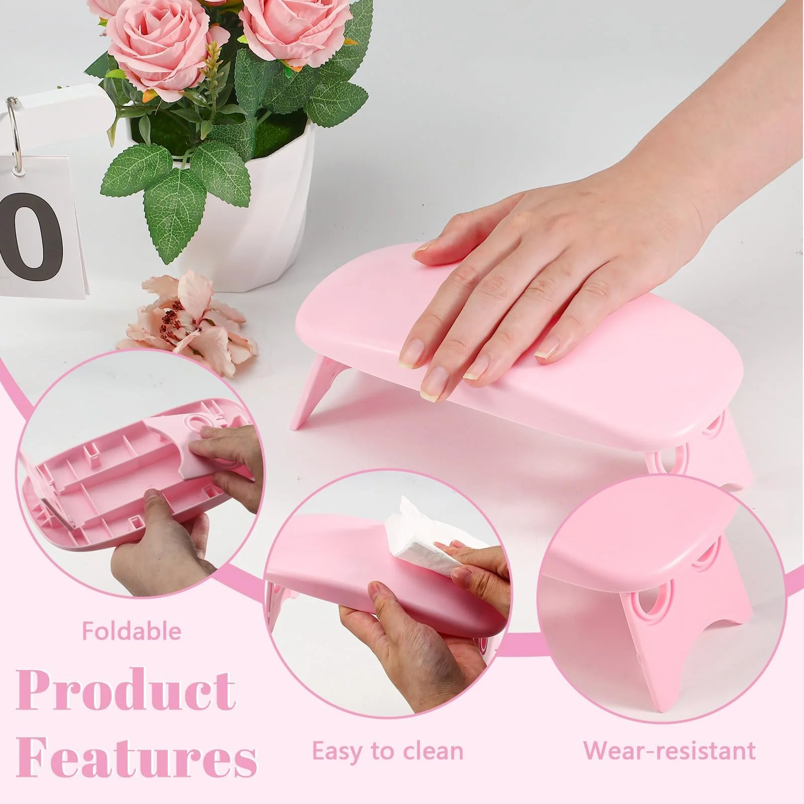 Підставка для рук манікюрна складана Huakaile Tech Рожева, фото №3