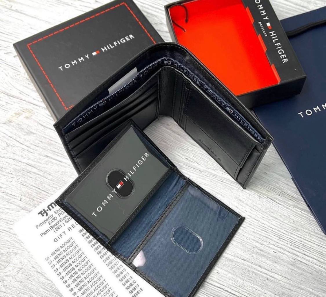 Чоловіче брендовий гаманець із натуральної шкіри Tommy Hilfiger чорний в подарунковій коробці, фото №4