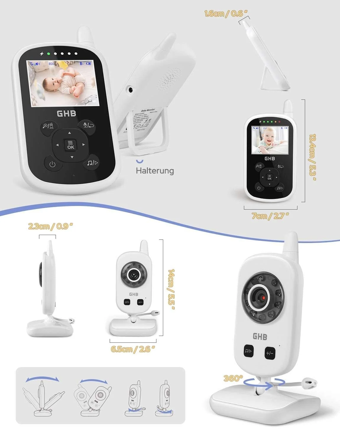 Видеоняня GHB 2.4 дюйма 2.4 GHz Night Vision 2-Way Audio 2X Zoom, фото №8