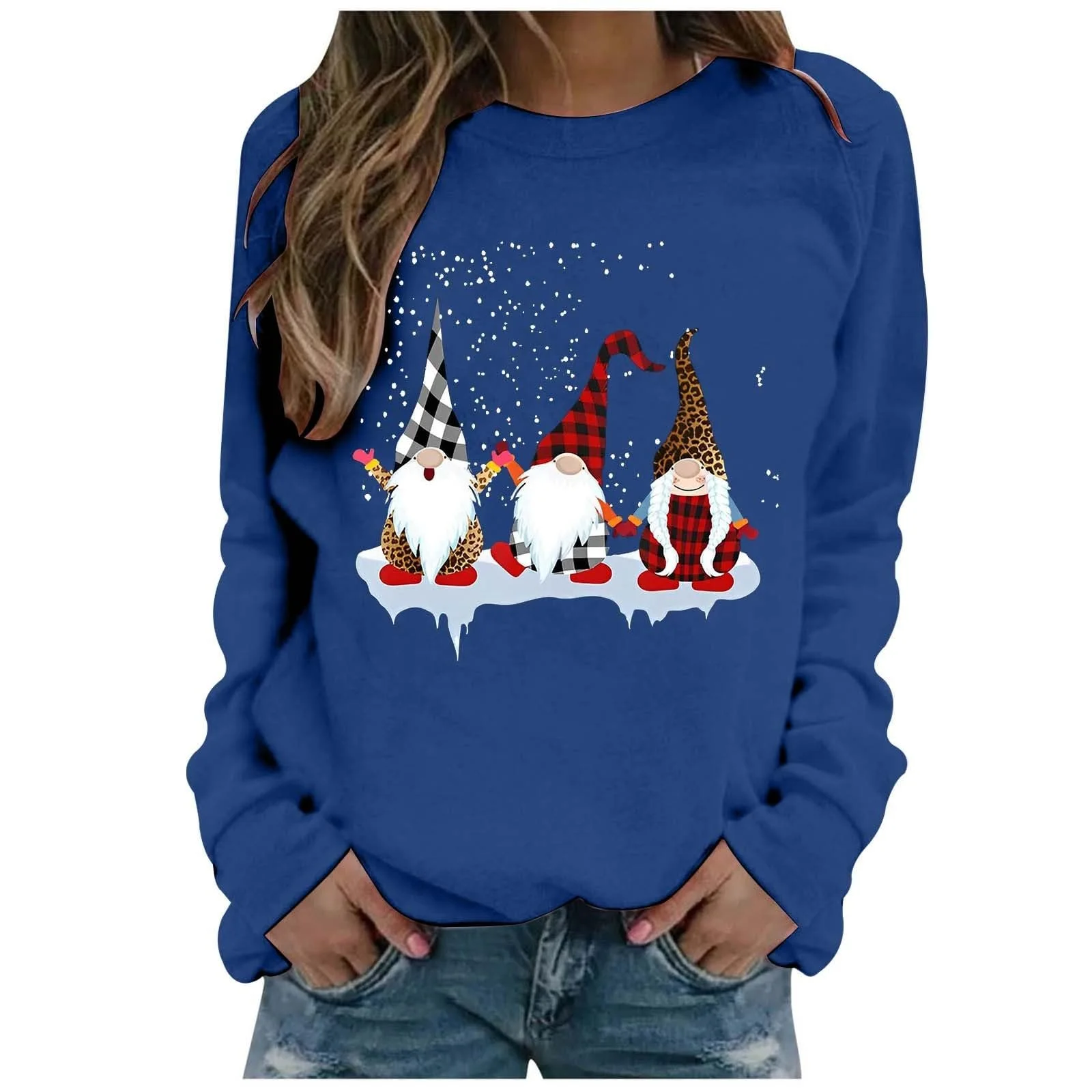Рождественский джемпер Женский зимний принт Свитшот с длинными рукавами Круглый вырез Повседневный рождественский джемпер Рождественские топы Свитшоты с длинными рукавами Рождественские топы для женщин Девушек-подростков, фото №1