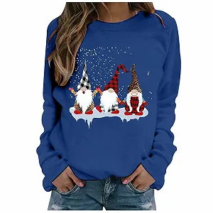 Рождественский джемпер Женский зимний принт Свитшот с длинными рукавами Круглый вырез Повседневный рождественский джемпер Рождественские топы Свитшоты с длинными рукавами Рождественские топы для женщин Девушек-подростков - Фото 1