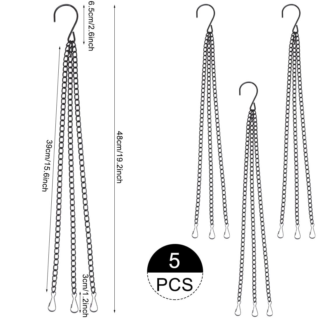 Підвісні ланцюги для квіткових горщиків NUOOO 5 шт. 40 см Чорні металеві з гачками, фото №2 Підвісні ланцюги для квіткових горщиків NUOOO 5 шт. 40 см Чорні металеві з гачками, фото №2