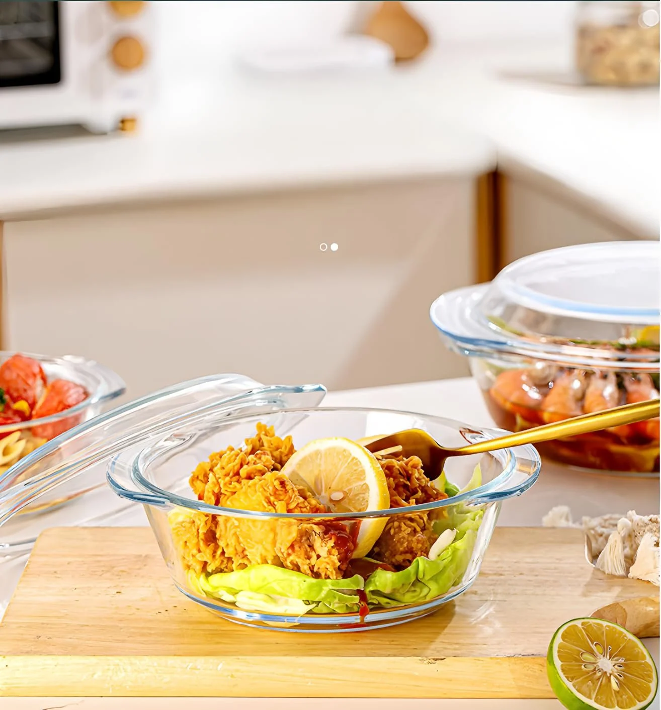 Форма для запікання скляна Кругла з кришкою 25.7 см 2000 мл, фото №6