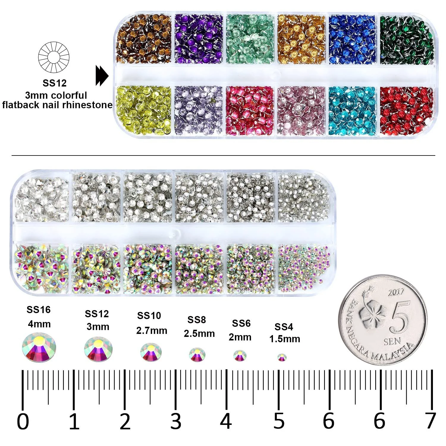 Стрази для нігтів Скло 6 Розмірів (SS4-SS16) Плоскі, фото №3 Стрази для нігтів Скло 6 Розмірів (SS4-SS16) Плоскі, фото №3