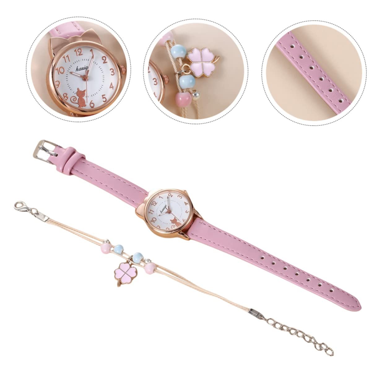 Наручные часы Healvian Стильные с кошачьим циферблатом с подходящим браслетом Регулируемые кварцевые для женщин для особых случаев, фото №4