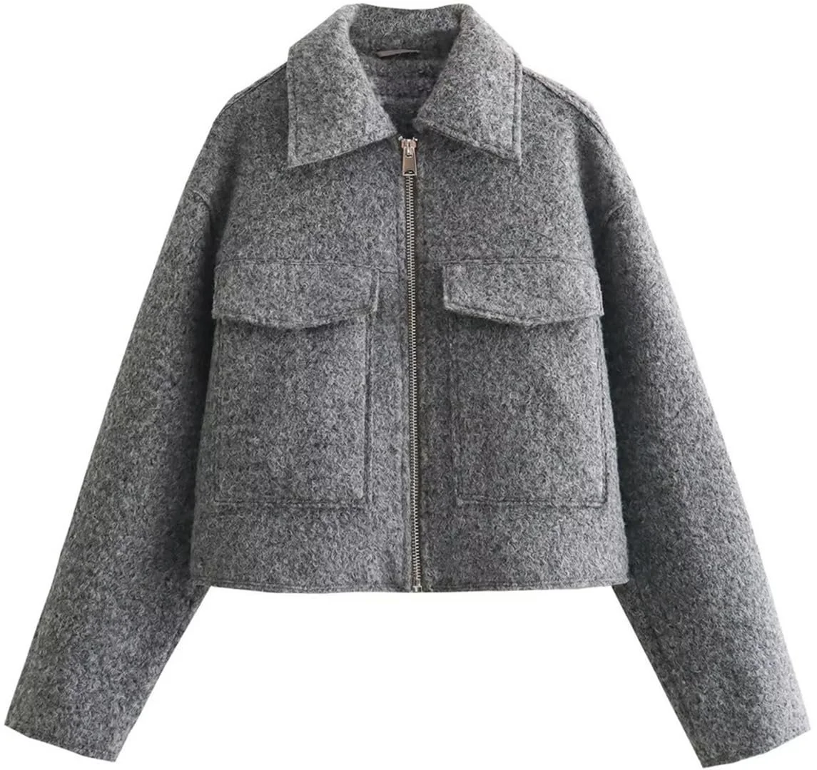 Коротка вовняна куртка Silver Basic Жіноча Повсякденна на блискавці, фото №1 Коротка вовняна куртка Silver Basic Жіноча Повсякденна на блискавці, фото №1