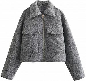 Коротка вовняна куртка Silver Basic Жіноча Повсякденна на блискавці - Фото 1