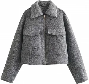 Коротка вовняна куртка Silver Basic Жіноча Повсякденна на блискавці - Фото 1