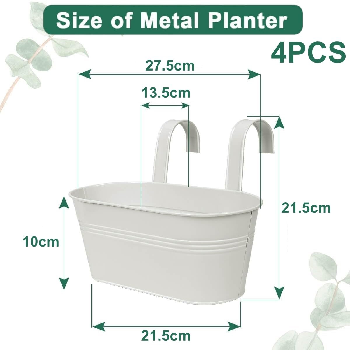 Підвісні квіткові горщики LATERN Метал 27.5 см зі знімним гачком 4 шт. білий, фото №3
