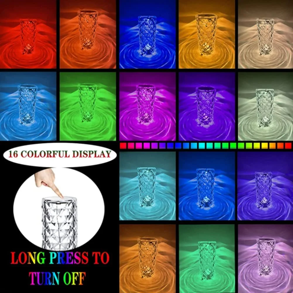 Настільна лампа Ausolee LED Кристалічна Акриловий діамант Сенсорна Димер [16 кольорів та 4 режими] з пультом дистанційного керування RGB, фото №3