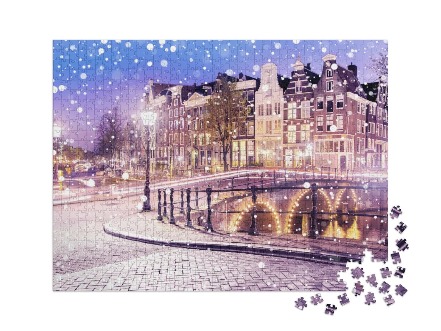Пазл Holland Puzzle Collection Amsterdam in a Snowy Winter Night, Netherlands 1000 элементов XXL, фото №2