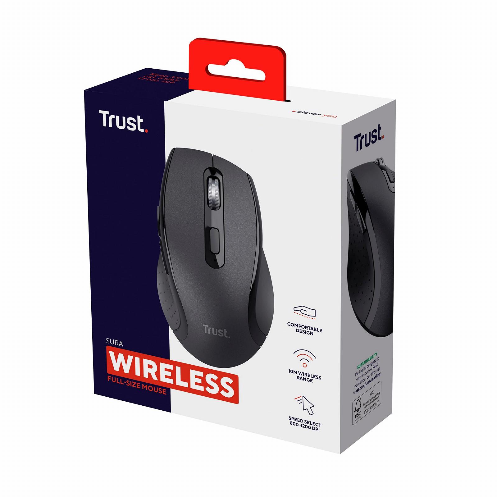 Мышь Trust Sura беспроводная для ноутбука / ПК / Mac, 800-1200 DPI, 6 кнопок, радиус действия 10 метров, оптический датчик, USB-микроприемник, для правой руки, черная, фото №14