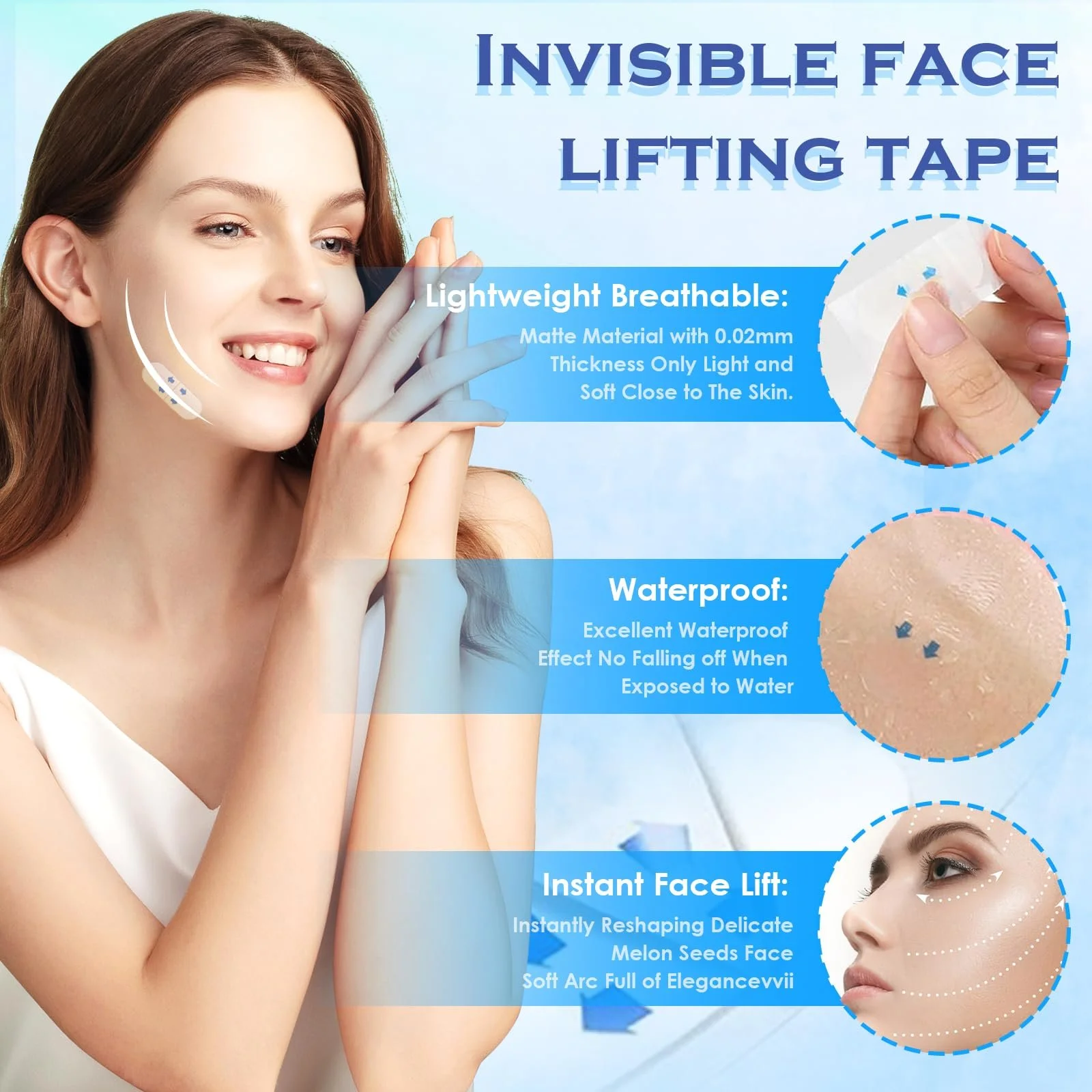 Стрічки для підтяжки обличчя LURNODY, 60 шт., невидимі наклейки для підтяжки обличчя, фото №2