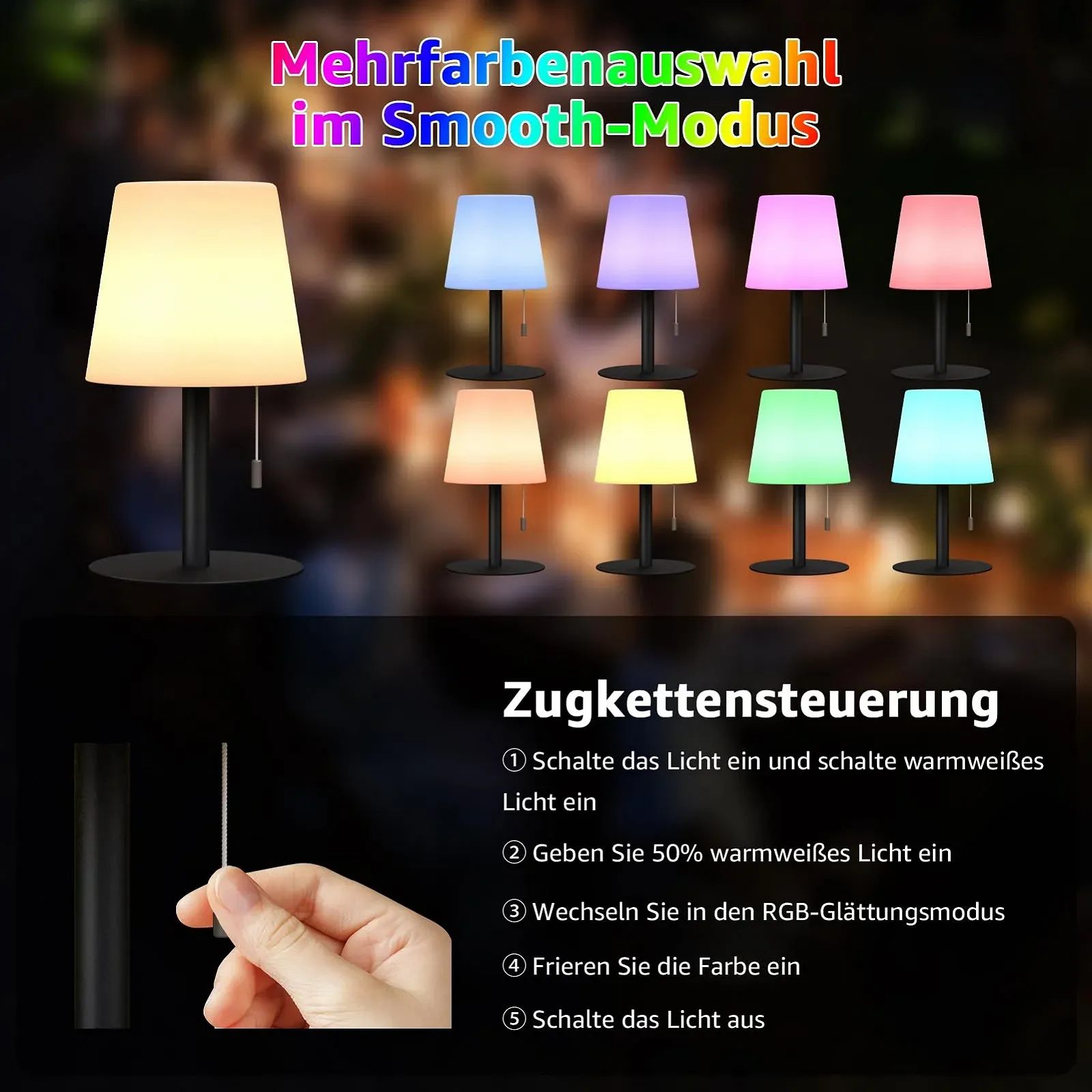 Світлодіодна настільна лампа FUYO LED Wireless Battery Night Light IP44 8 кольорів 8-20 год 25 x 16 см Ударостійка Портативна, фото №3