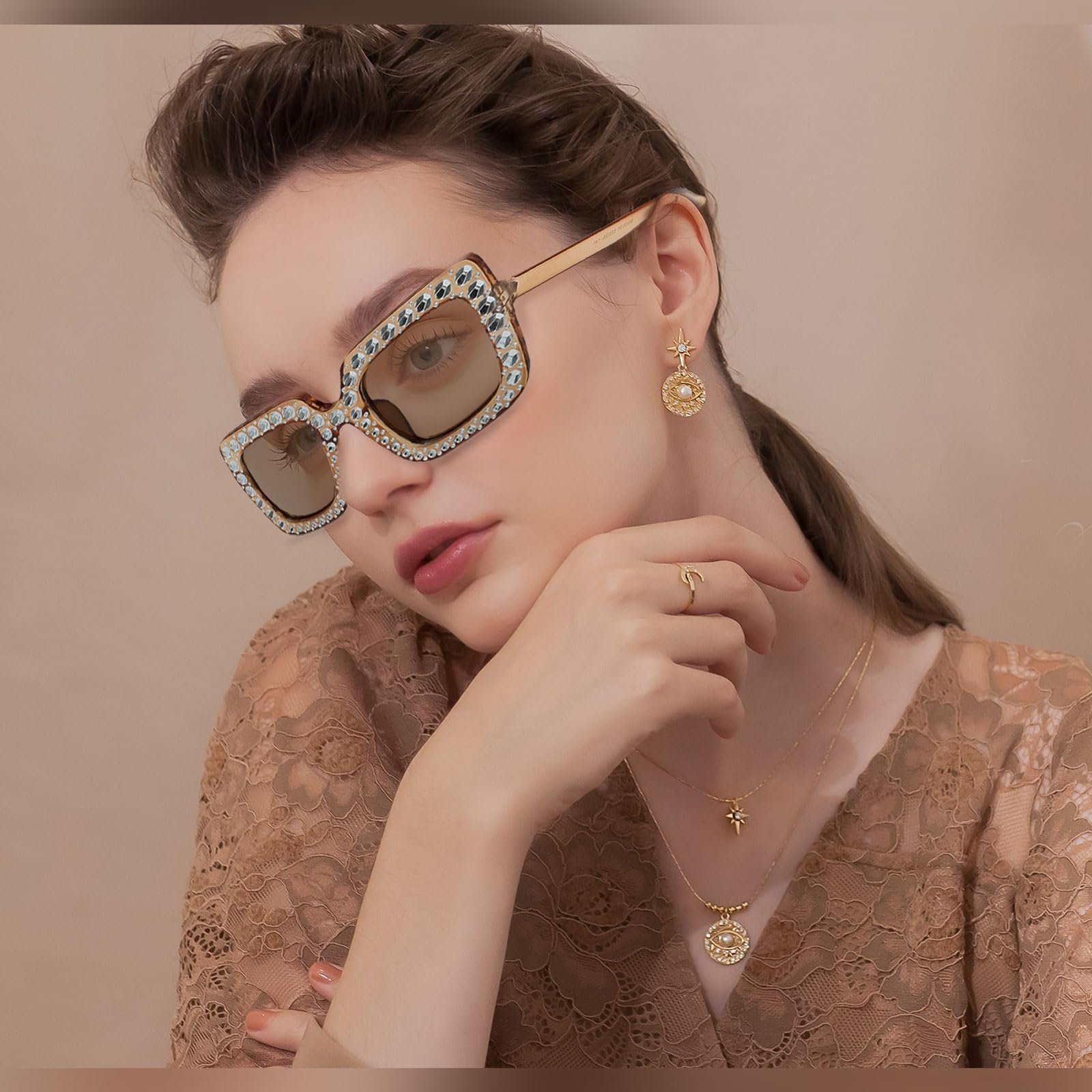 Сонцезахисні окуляри TSHAOUN квадратні з стразами, великі, Unisex, фото №5