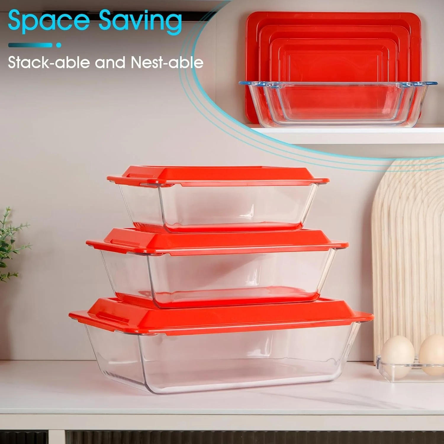 Набор форм для запекания NUTRIUPS глубокие стеклянные с крышками 3 шт. 1.4 + 2.3 + 3.5 л, фото №6