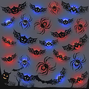 Набір наклейок для декору на Хелловін 24 LED Кажани Гарбузи Павуки 3D - Фото 1