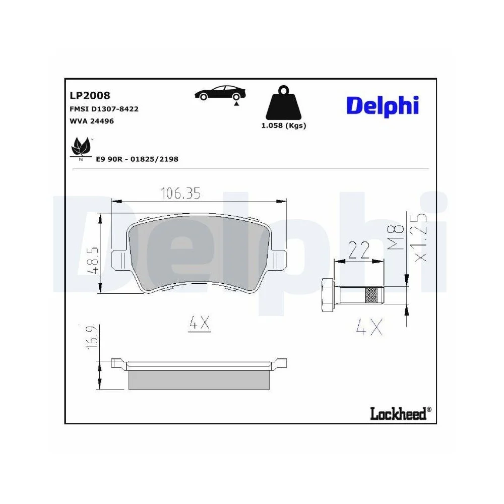 Комплект тормозных колодок DELPHI LP2008 Дисковый тормоз для FORD VOLVO LAND ROVER, фото №1