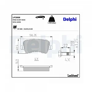 Комплект тормозных колодок DELPHI LP2008 Дисковый тормоз для FORD VOLVO LAND ROVER - Фото 1