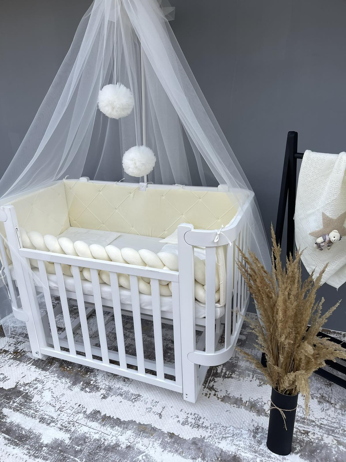 Комплект для новонародженого з балдахіном Baby, молочний, фото №4