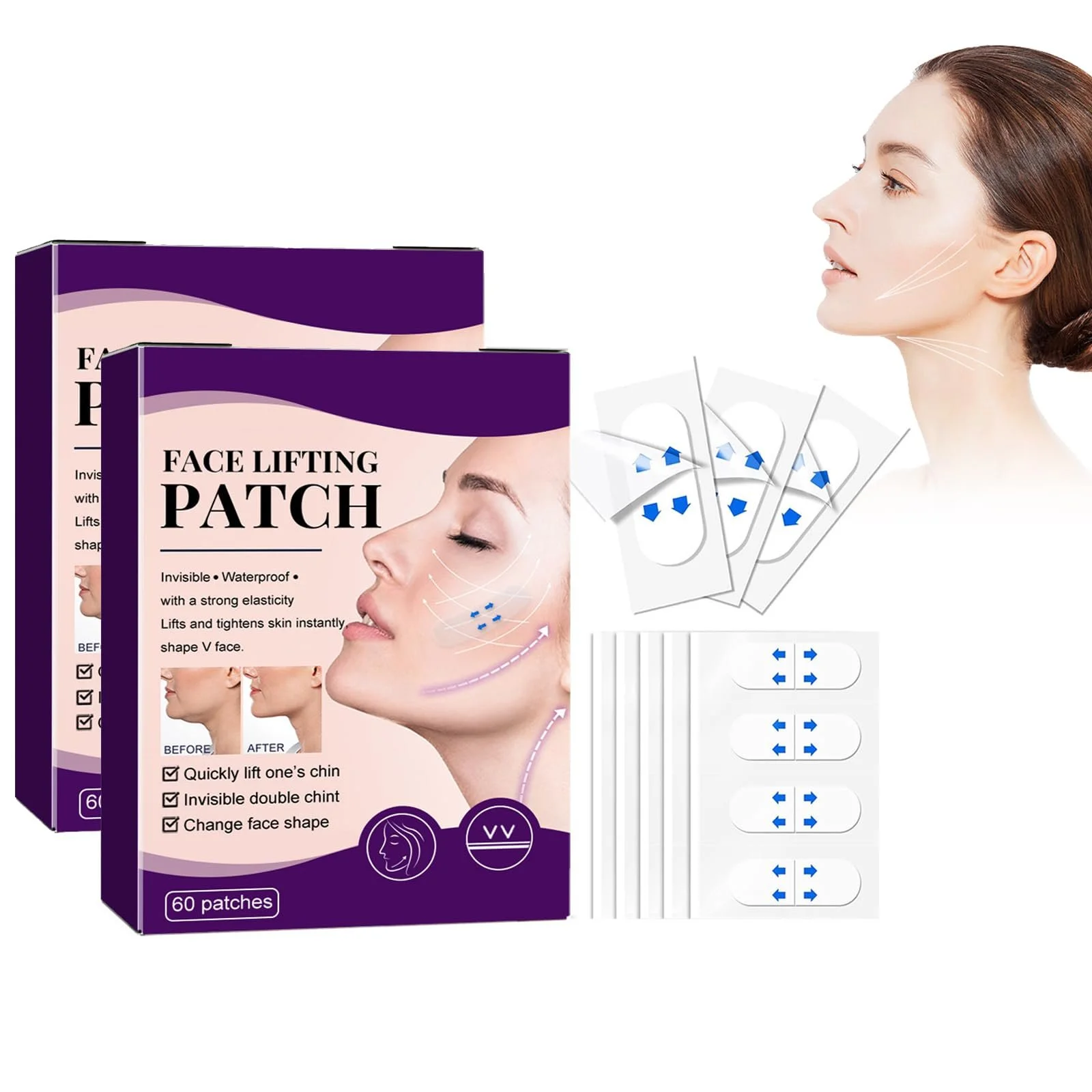 Пластир для професійного ліфтингу обличчя Набір 2 шт по 60 шт в коробці Невидима підтримка для контуру підборіддя, фото №1 Пластир для професійного ліфтингу обличчя Набір 2 шт по 60 шт в коробці Невидима підтримка для контуру підборіддя, фото №1