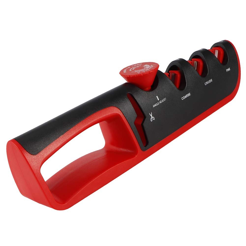 Точилка для ножей 4-в-1 с регулируемым углом 14-24 градуса и нескользящим основанием из вольфрамовой стали и керамики, фото №5