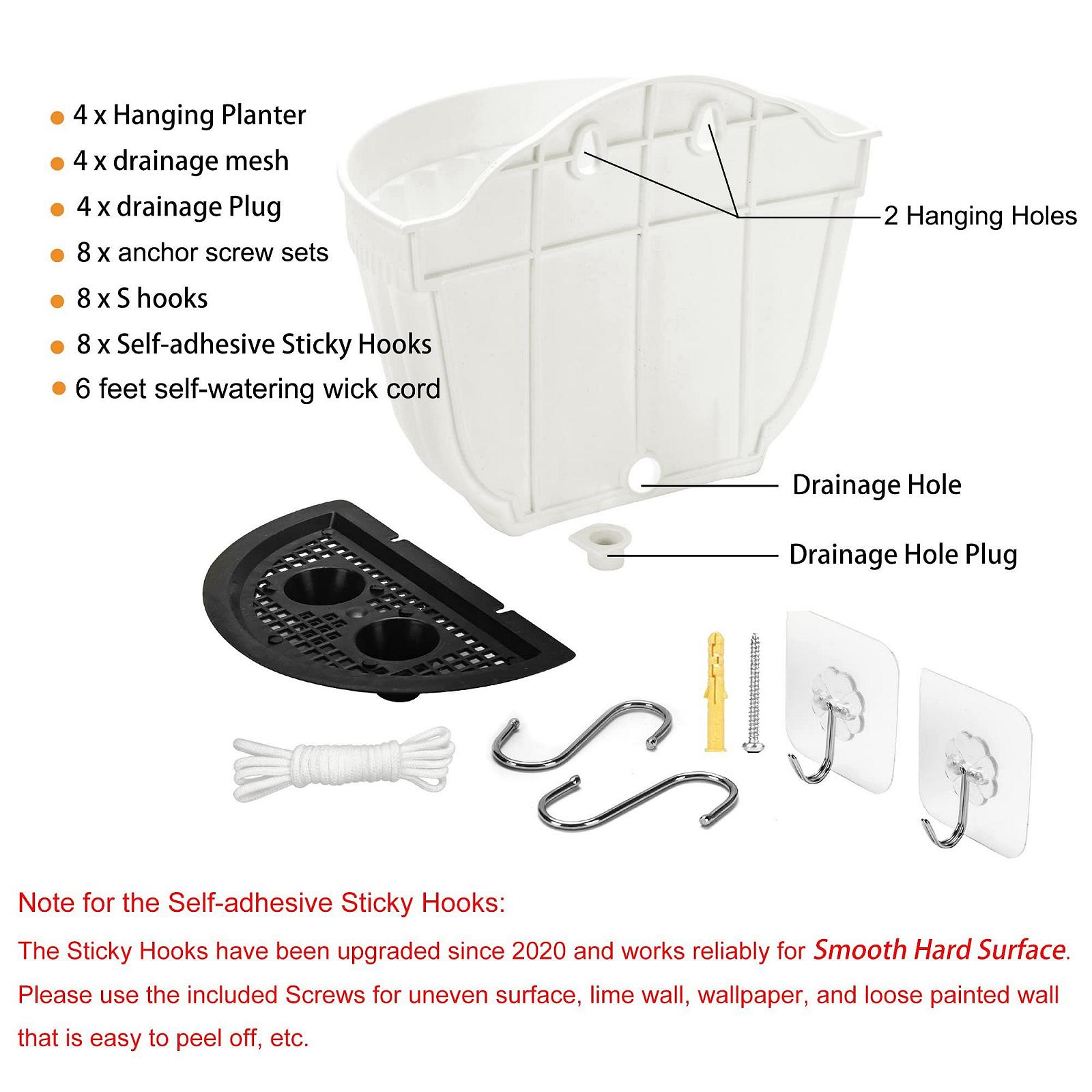 Настінне підвісне кашпо вертикальний сад із полімерної смоли з дренажем набір із 4 шт. білий, фото №3 Настінне підвісне кашпо вертикальний сад із полімерної смоли з дренажем набір із 4 шт. білий, фото №3