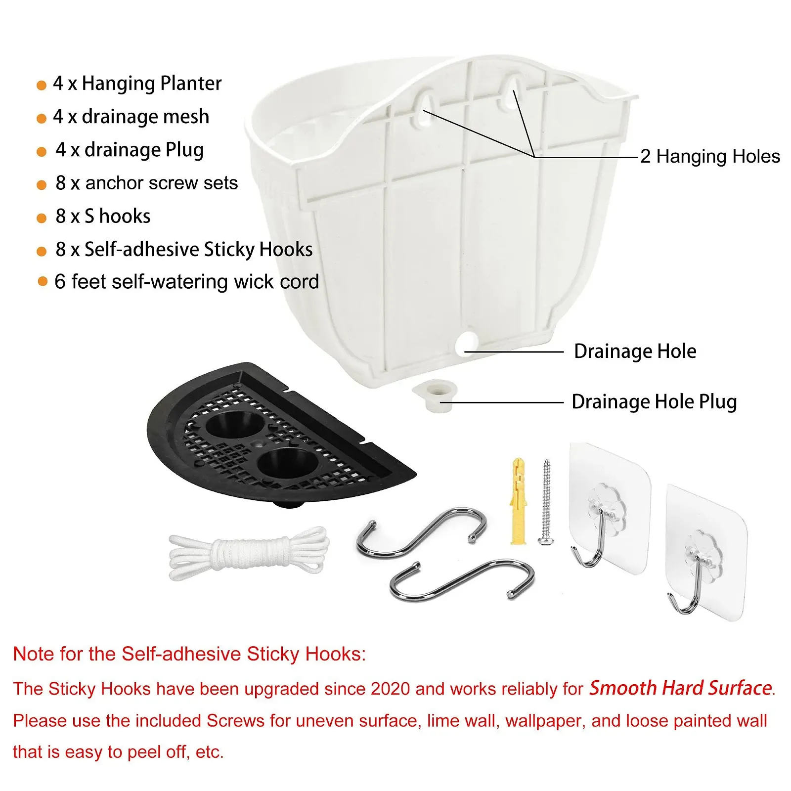 Настенное подвесное кашпо вертикальный сад из полимерной смолы с дренажем набор из 4 шт. белый, фото №3
