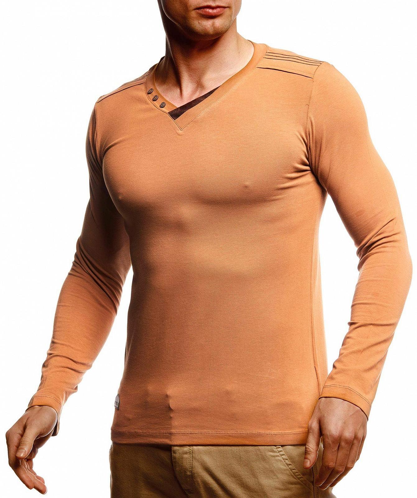 Футболка з довгим рукавом Leif Nelson Slim Fit V-подібний виріз, бавовна, білий, фото №1