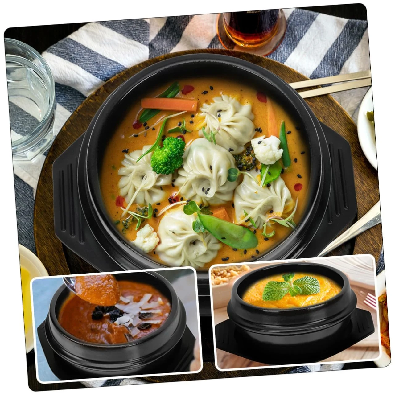 Керамічний горщик для приготування Bibimbap з блюдцем термостійкий міцний глиняний, фото №7