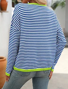 Свитшот Maeau Женский Оверсайз В полоску С круглым вырезом Повседневный Пуловер Свободный Пуловер Y2K Рубашка Длинный Рукав Осень Зима S M L XL XXL synthetic.ua - Фото 1