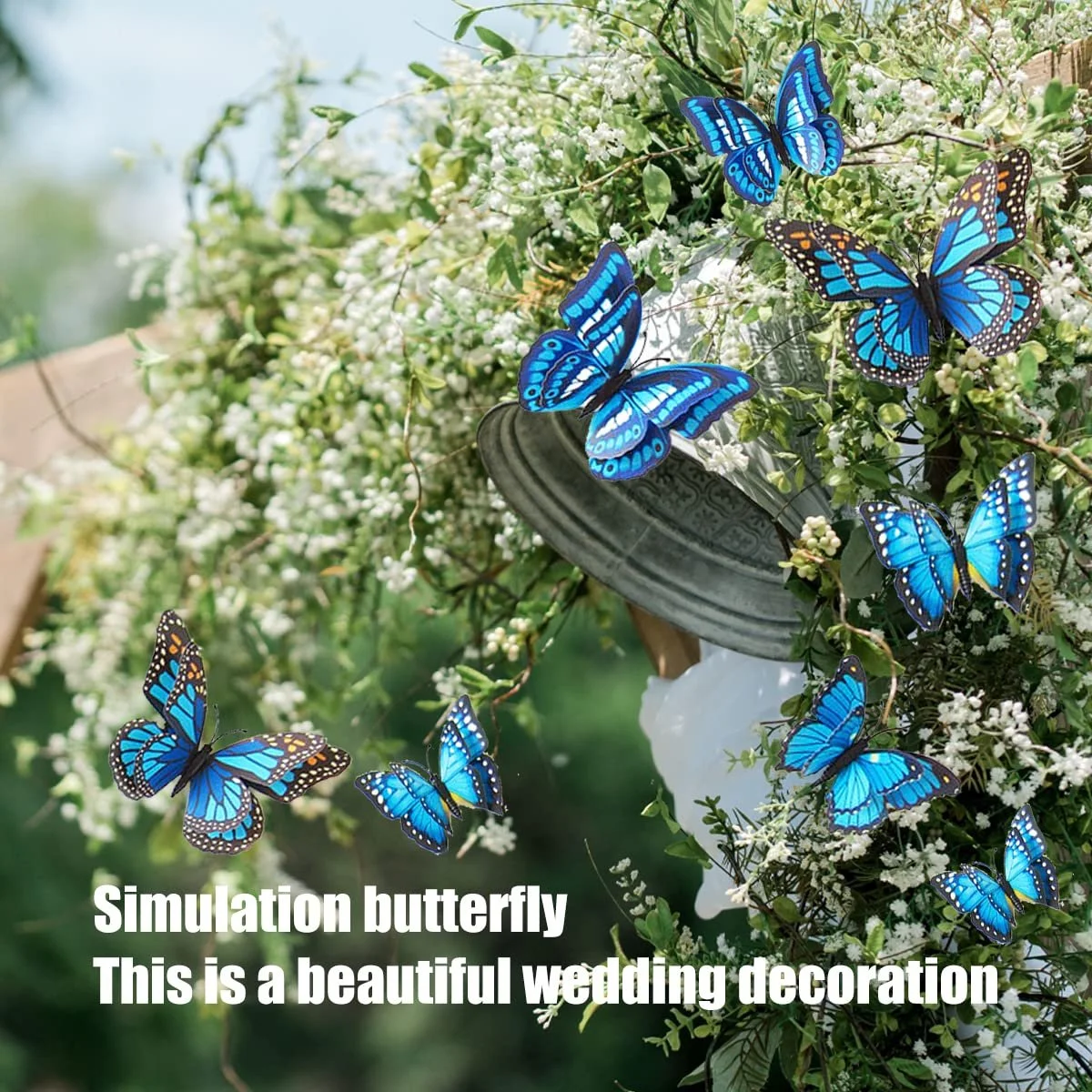 Наклейки на стену 24 шт. Бабочки Съемные магниты на холодильник 3D Двойные крылья Синий, фото №2