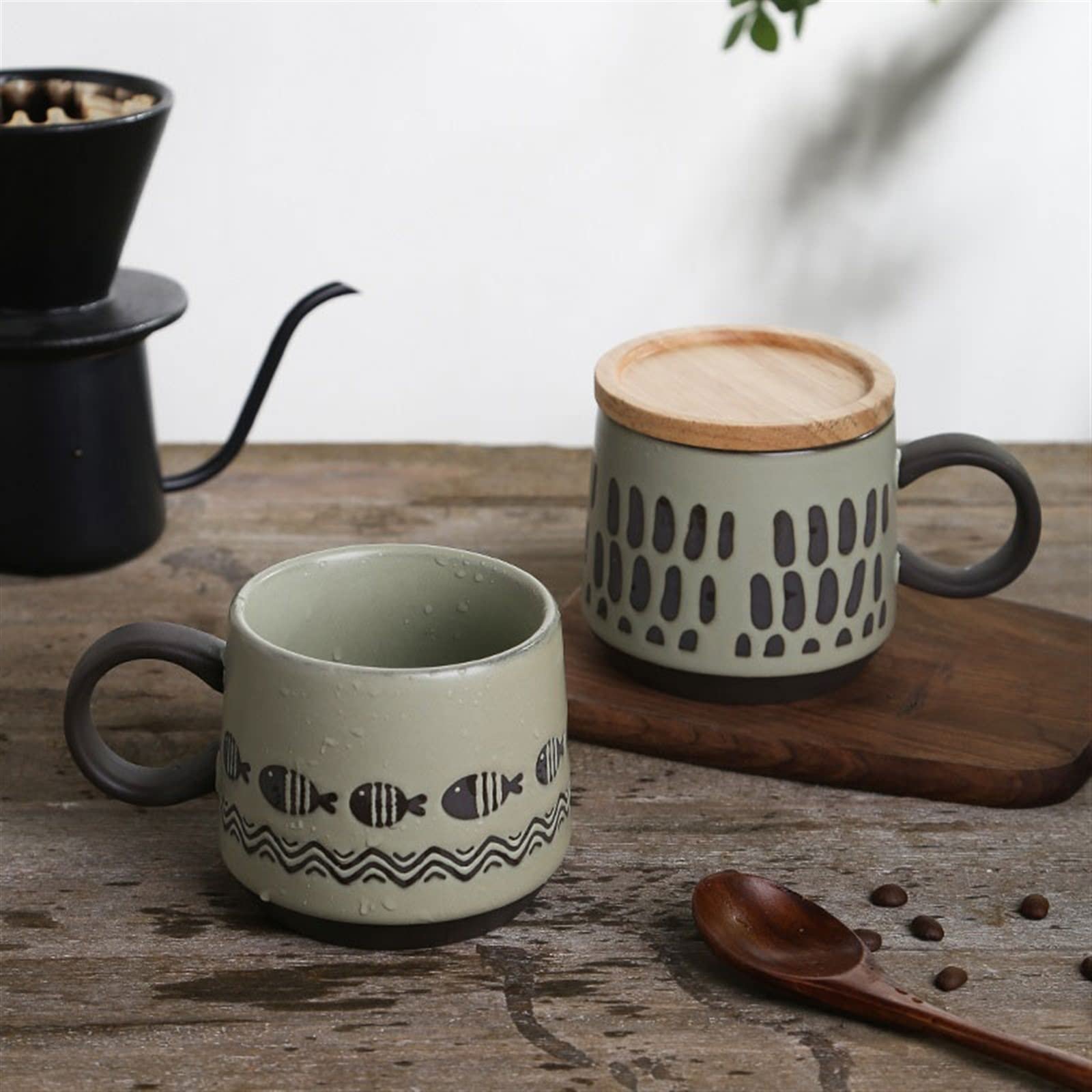 Керамическая кружка Винтажный стиль грубой керамики 450 мл Серый, фото №4