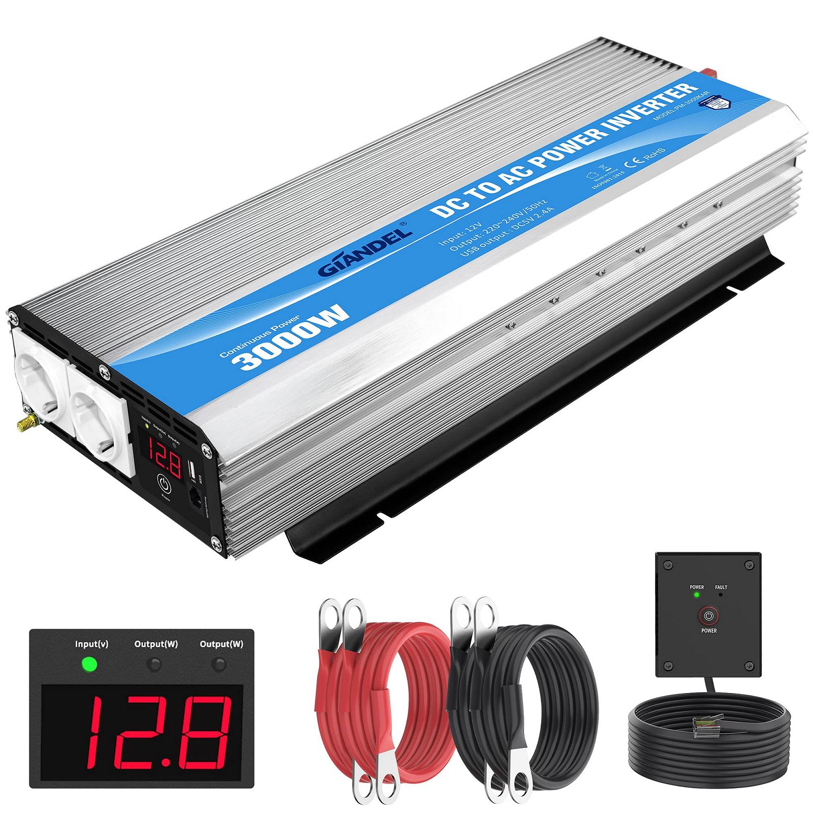 Інвертор GIANDEL Modified Sine Wave 3000 W 12 V в 230 V з пультом ДК та LED дисплеєм 2 розетки AC та USB порт, фото №1