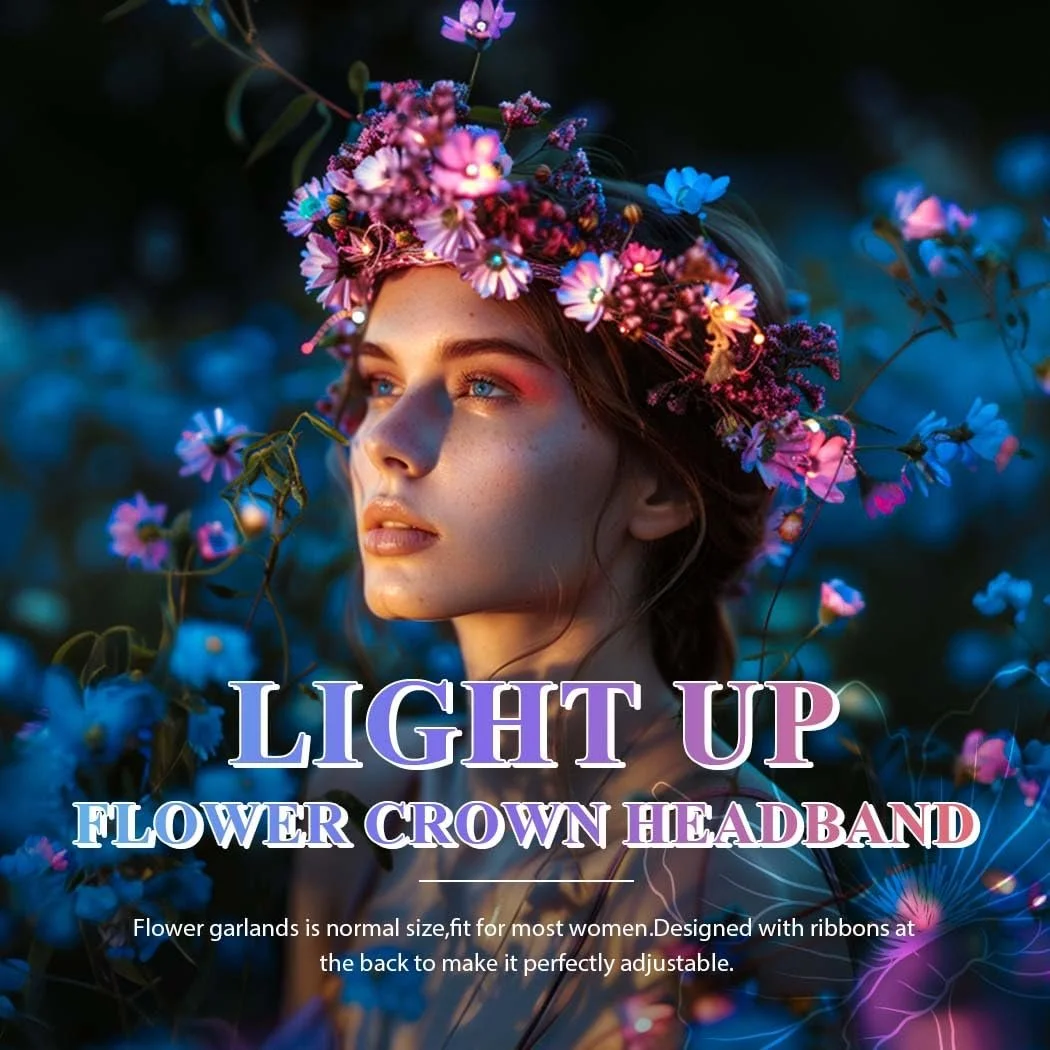 Вінок для волосся Zoestar зі світлодіодними квітами, рожевий, стандартний розмір, фото №6