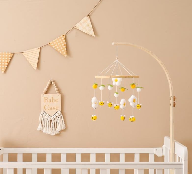 Мобиль Bee Blossom Baby Mobile Baby Bed, Mobile Changing Table, Mobile Baby Wooden Wind Chime, Mobile Baby Wind Chimes with Felt Balls, Baby Wind Chime Nursery Decoration, Newborn Gift Baby (розовый), фото №4