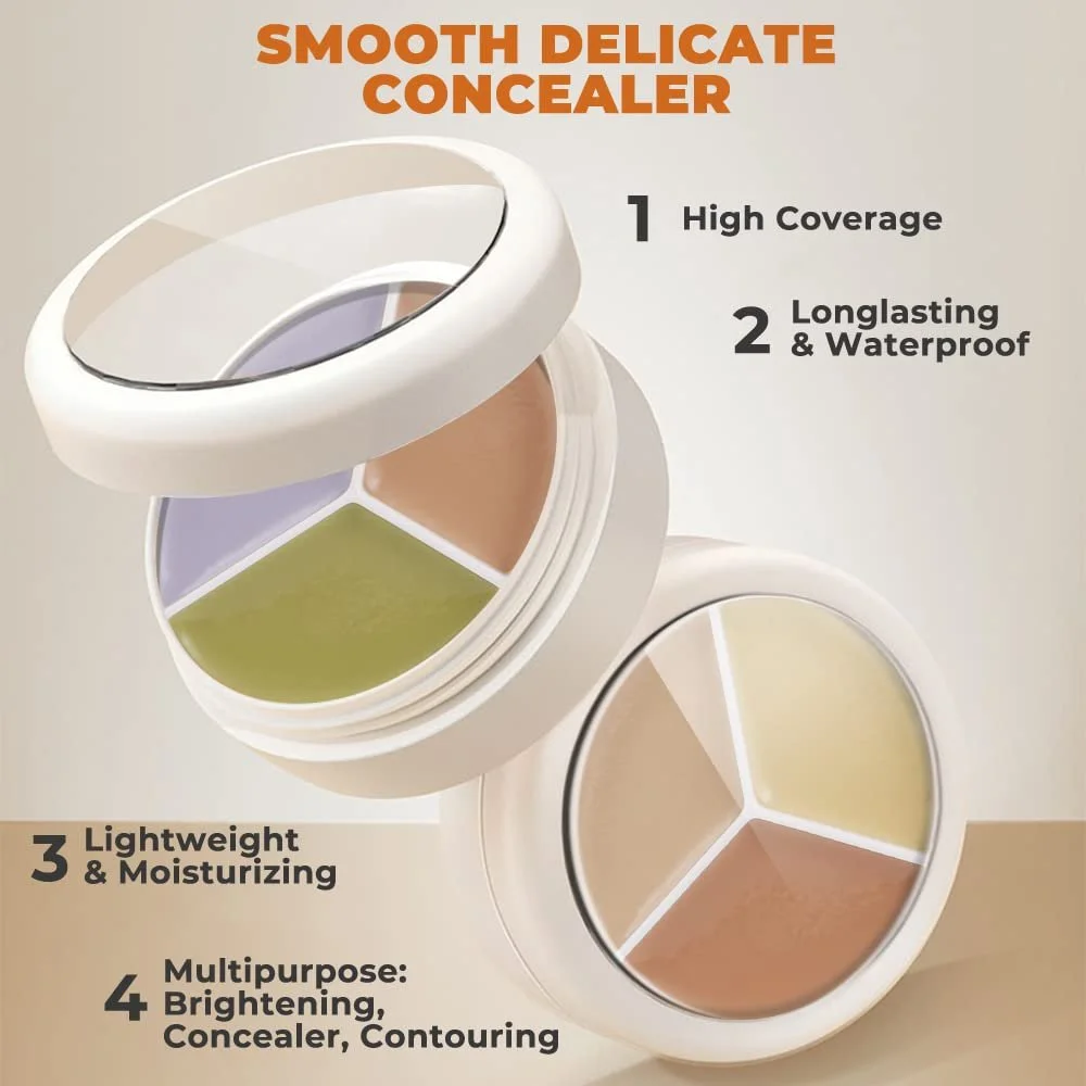 Палетка консилеров Erinde 3 цвета для контурирования, кремовый консилер, контур и осветление 3 в 1, индивидуальное смешивание, корректирует и маскирует темные круги, пятна, водостойкий, долговременный, 15 г, фото №5