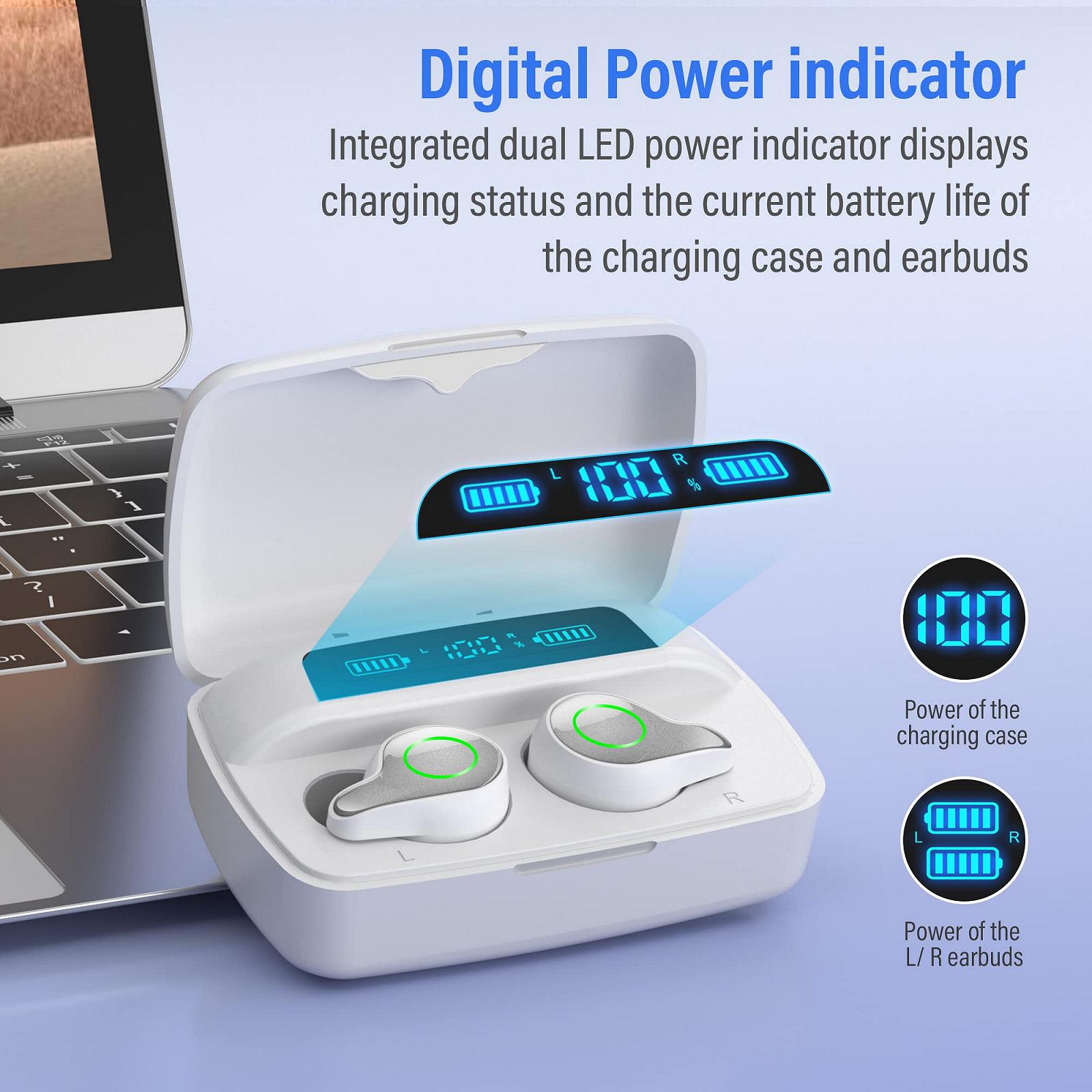 Навушники Esiposs Bluetooth 5.0 Бездротові Вкладки з Мікрофоном Водостійкі IPX7 З чорним Кейсом, фото №3