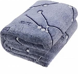 Одеяло Kanguru Флисовое Для двуспальной кровати Звезды, светящиеся в темноте Синий, 230 x 230 см - Фото 1