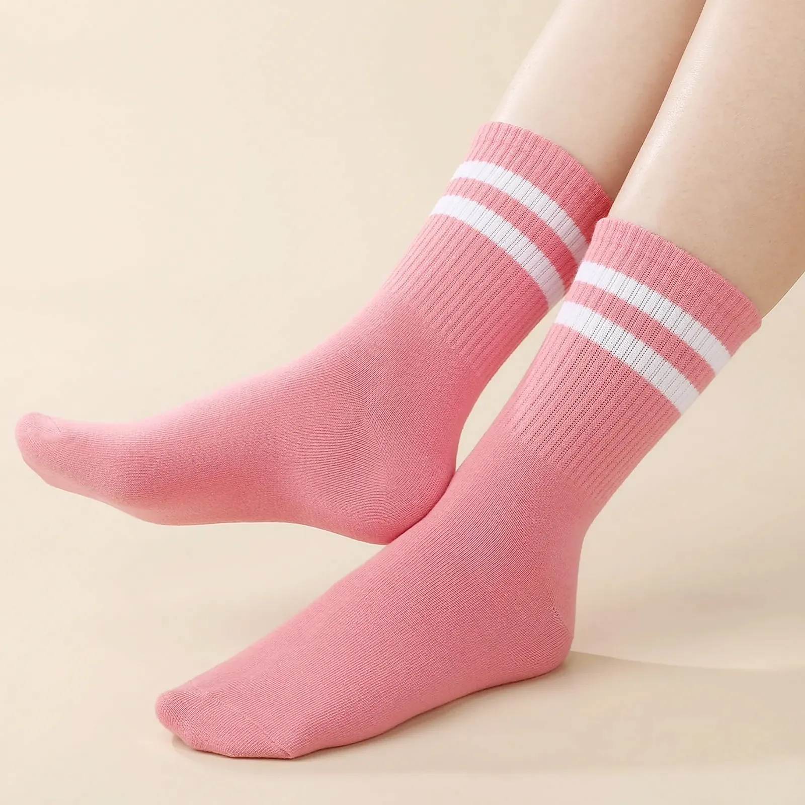 Теннисные носки 6 пар Спортивные носки Женские носки для бега Теннисные спортивные носки в полоску Хлопковые носки Носки до середины икры Рабочие носки Черный, Белый, Серый, фото №4