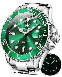 Часы OLEVS Классические Дата Business-Kleid Роскошные Большой циферблат Зеленый/Черный/Синий Водонепроницаемый Люминесцентный Аналоговый Двухцветный Нержавеющая сталь Мужские наручные часы - Фото 1