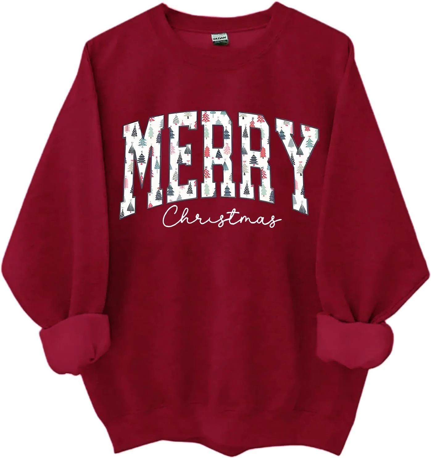 Рождественский свитшот Ёлка Рождественская надпись Рождественский свитер с длинными рукавами и круглым вырезом, фото №1