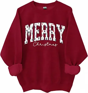 Рождественский свитшот Ёлка Рождественская надпись Рождественский свитер с длинными рукавами и круглым вырезом - Фото 1
